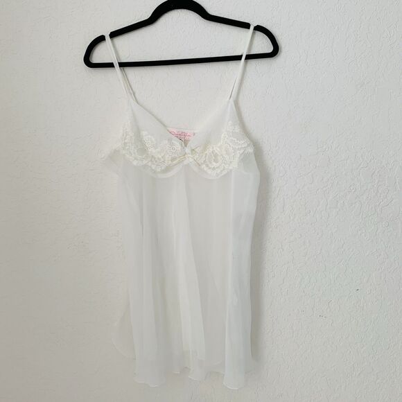 VTG Oscar de la Renta Pink Label Chemise Slip Gown & Robe M Sheer White Bridal - Picture 4 of 16